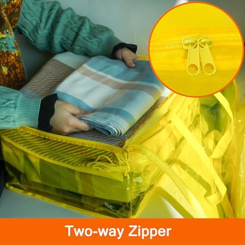 Vieshful 40L Yellow Clear Clothes Storage Bag Colorful Clothes Organizer with Zipper Vinyl Storage Bag for Comforter, Blanket, Bedding, Duvet, Transparent Moving Totes 3 Pack - Image 5