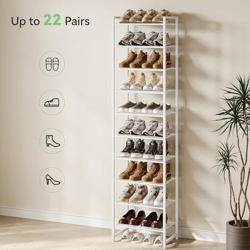 Nunsino Narrow Shoe Rack, 10-Tier Metal Shoe Organizer,Tall Shoe Shelf with Anti-Tip Strap, Max Holds 22 Pairs,Space Saving for Closet,Entryway,White - Image 7