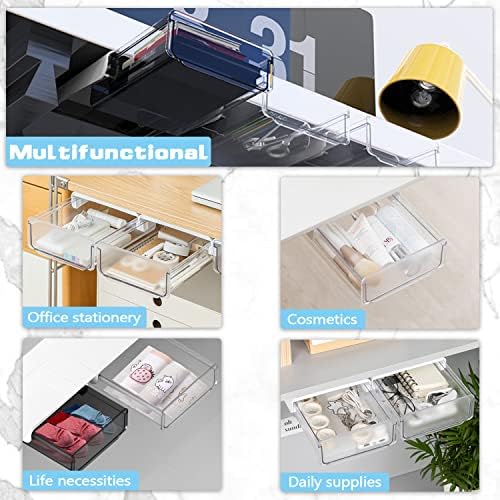 OSPNIEEK Self-adhesive Under Desk Drawer Organizer, 2 Pack Table Hidden Slide Out Large Storage Mounted Desktop Pencil Holder Tray Drawers for Office Home School Stationery Kitchen (White) - Image 2