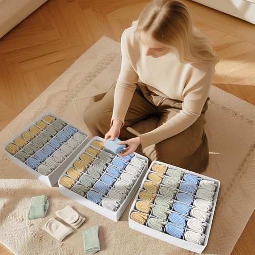 Sock Organizer 4 Pack, 24 Cell Foldable Underwear & Sock Storage, Drawer Organizer for Ties, Belts. (White) - Image 7