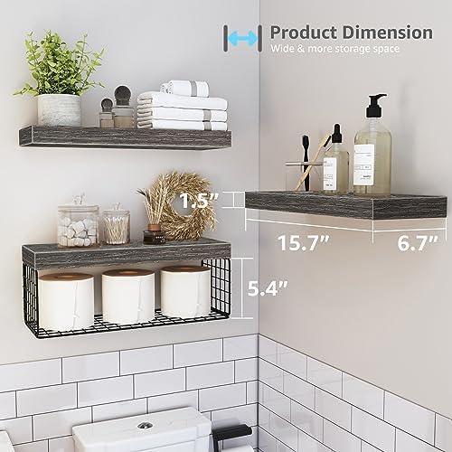 QEEIG Bathroom Shelves Over Toilet Wall Mounted (Grey, Set of 3, 15.7") - Image 3