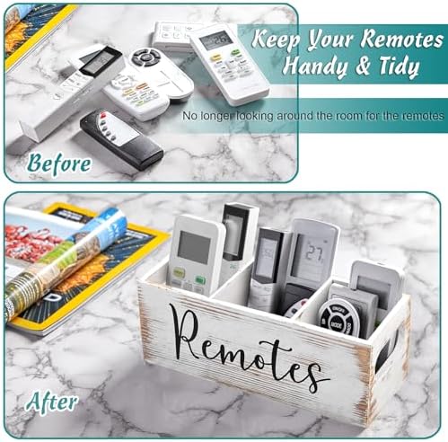 DRASTAR Remote Control Holder, 3 Slots Wood Remote Storage Caddy, Remote Control Organizer Retro White - Image 2