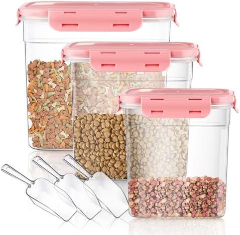 Patelai 6 Pcs Dog and Cat Food Storage Containers 2 Scoops, Pink by Patelai