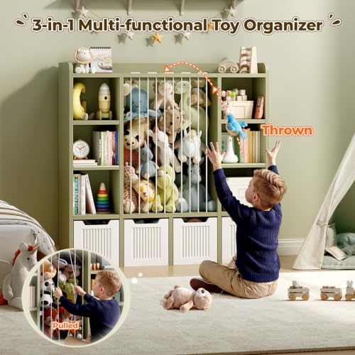 Toy Storage Organizer with Stuffed Animal Storage, Green - Image 3