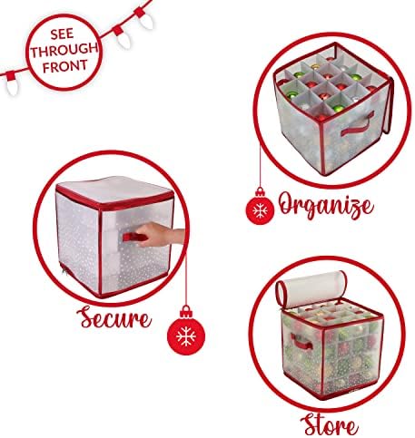 Simplify 64 Count Ornament Storage Box | Plastic | Decorative Organizer | Storage Bin | Red | L12 x W12 x H12 - Image 3