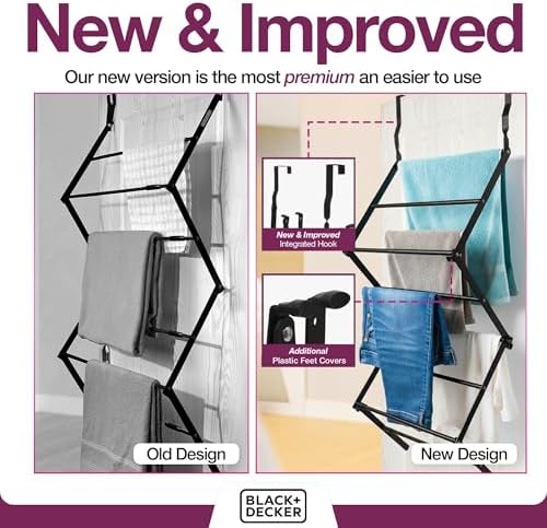 BLACK+DECKER Over The Door Expandable Telescopic Drying Rack, Clothes Organizer, Towel Hanger, Laundry, Collapsible, Black - Image 3