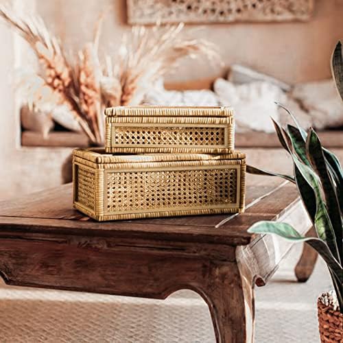 Large Handwoven Boho Rattan Display Boxes with Glass Lids Set of 2 - Image 5