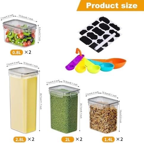 8pc Clear Airtight Canisters with Lids, Kitchen Dry Pantry Storage - Image 2