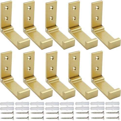 ZEYU Folding Coat Hooks, 10Pcs Wall Hooks for Hanging Coat Towel Hooks Hardware Heavy Duty Aluminum Alloy Headphone Holder No Rust Wall Mounted with Screws for Bags Fitness Equipment (10Pcs-Golden) by ZEYU