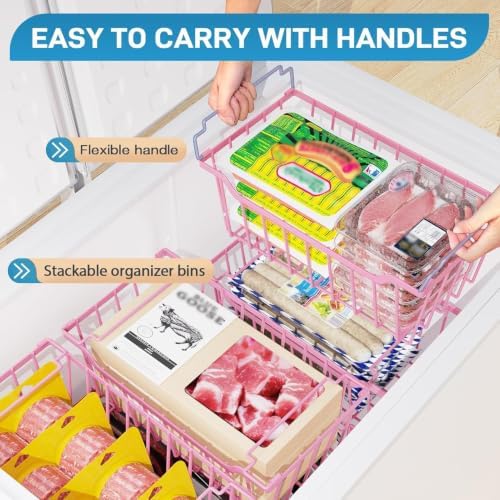 SUNALLY Freezer Organizer Bins, 8 Pack Stackable Pantry Storage Bins, Pink - Image 4