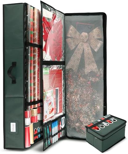 Hearth & Harbor Wrapping Paper Storage Container with Ribbon Storage Organizer - Christmas Storage Bag with Extra Interior Pockets - Gift Wrapping Organizer Storage Fits Up to 26 Rolls of 40" Length - Image 5