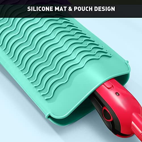 ZAXOP 2 Pack Heat Resistant Silicone Mat Pouch for Flat Iron, Curling Iron,Hair Straightener,Hair Curling Wands,Hot Hair Tools (Mintgreen-Grey) - Image 3