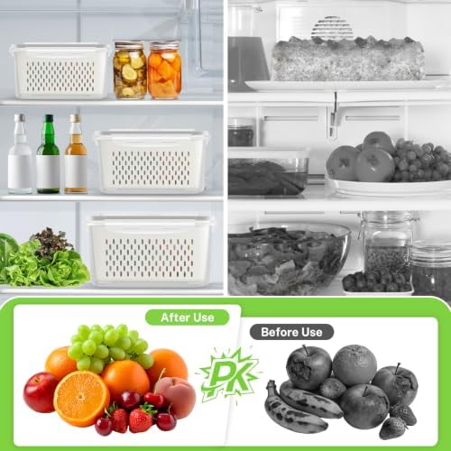 5 Pack Fridge Fruit Storage Containers with Colander, Vent and Handle - Image 5