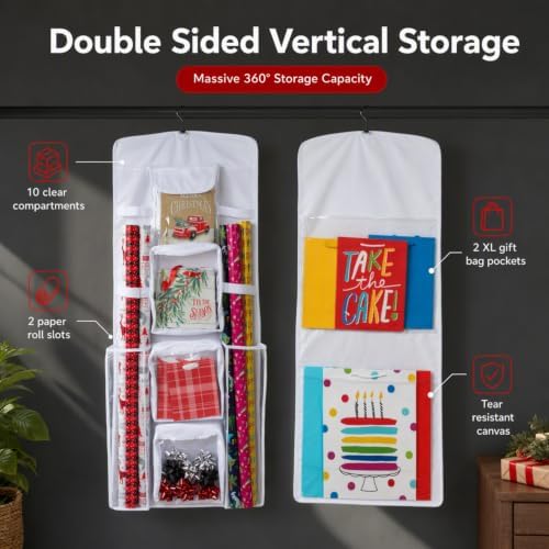 Joyful Moose Gift Wrap Organizer Wrapping Paper Storage Container Christmas Bag Holder (White) - Image 3