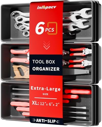 【6 PCS Extra-Large】 Tool Box Drawer Organizer Trays with Non-slip Pads, Heavy-Duty Tool Chest Drawer Organizer for Rolling Tool Chest and Garage Drawers, Truck Toolbox organizer and Workbench Storage by Unknown