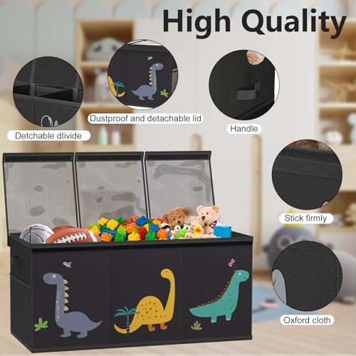 Large Toy Box Chest Storage with Lid - Collapsible Kids Toys Boxes Organizer Bins Baskets Container with Handles for Boys, Girls, Nursery, Playroom, Clothes, Blanket, Bedroom (Tri-fold black) - Image 6