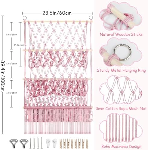 3 Tier Hanging Stuffed Animal Storage Shelf, 24x39 Inch Plushy Net,Pink - Image 2
