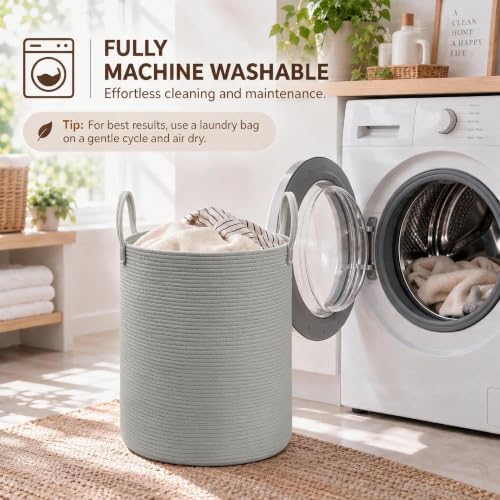 JMvicyroam 100L Cotton Rope Laundry Basket Hamper, Grey - Image 5