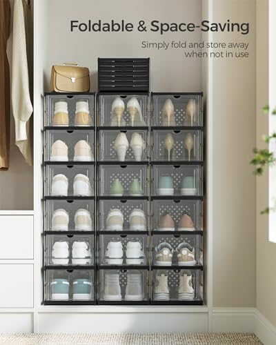 SONGMICS Foldable Shoe Boxes, 6-Tier for 18 Pack, Fit up to US size 13 - Image 7