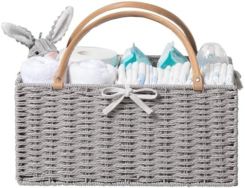 HBlife Large Baby Diaper Caddy Organizer, Paper Rope Storage Baskets Nursery Bin with Removable Divider, Portable Car Organizer for Diapers, Baby Shower Gifts, Newborn Essentials Must Haves by HBlife