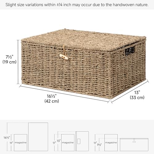 StorageWorks Wicker Basket with Lid, Storage Baskets with Lids, Seagrass - Image 2