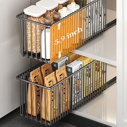 Pull Out Cabinet Organizers 2 Pack, Black Metal Storage Basket - Image 3