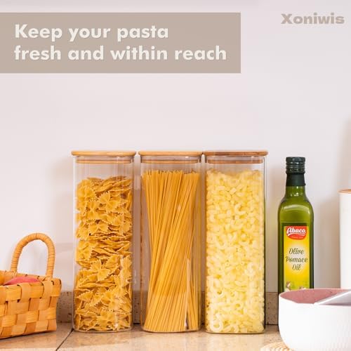 3-Pack 2Qt Rectangle Glass Storage Jars with Bamboo Lids - Image 4