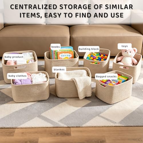 4 Pack Large Storage Baskets for Organizing, 16''Lx12''Wx8''H Woven Baskets for Storage Toys, Towels, Books, and Clothes, Cotton Rope Basket for Shelves with Handle - Image 6