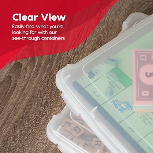 IRIS USA Board Game Storage Craft Organizer Box with Snap-Tight Latch Lid, 8-Pack Portable Plastic Case Bin for Puzzles, Magazines, Hobbies, Art Supplies, Fits 8.5" x 11" & A4 Papers, Slim, Clear - Image 4