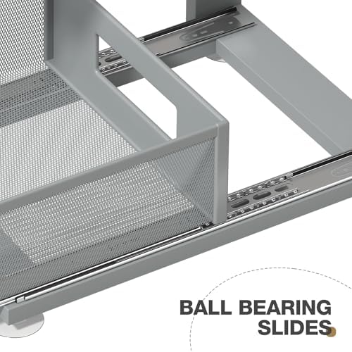 2 Pack 15.74IN-Depth Under Sink Organizer With Next-Gen Ball-Bearing Slides,2-Tier Pull Out Cabinet Storage,Height Adjustable Drawer Shelf for Bathroom,Kitchen,Laundry,Cabinet,Pantry-Gun Gray - Image 3
