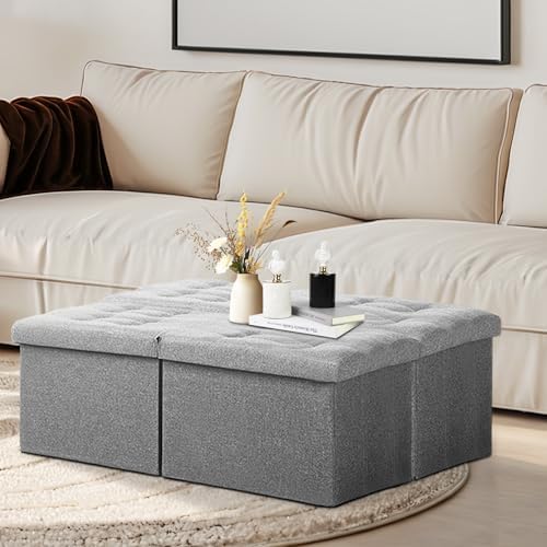 AmasSmile Footrest Ottoman Storage Bench,34" Linen Folding Chest,Gray - Image 2
