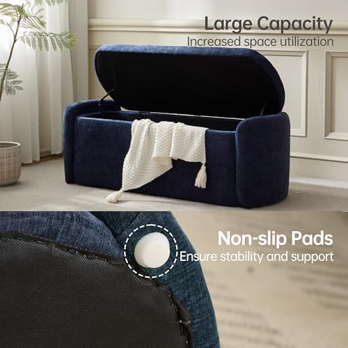 VKNOW Storage Bench, Upholstered Storage Ottoman Bench with Hinge, Navy - Image 6