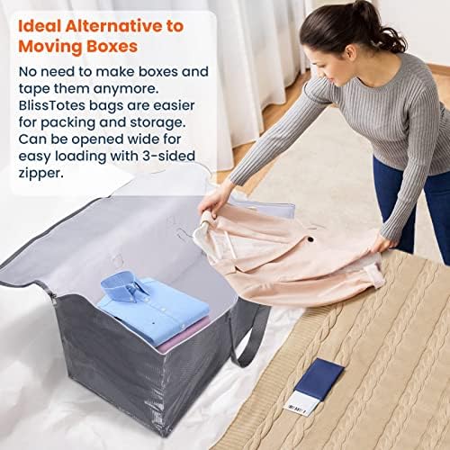 BlissTotes Large Moving Boxes and with Zippers & Handles Moving Supplies with lids, Heavy Duty Totes for Storage Bags for Space Saving, Fold Flat, Moving and Storing, 10 Pack - Image 4