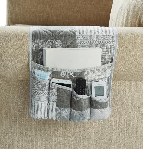 Brilliant Sunshine Grey Toile Floral Couch Armrest Organizer, 35"×13" by BrilliantSunshine