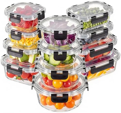 Liuruiyu 12 Pack Glass Food Storage Containers with Lids, Meal Prep Containers, Airtight Bento Boxes with Leak Proof Locking for Microwave, Oven, Freezer and Dishwasher, BPA Free by Liuruiyu