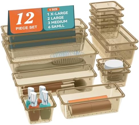 12 PCS Drawer Organizer Set, Makeup Organizers, Champagne by Unknown