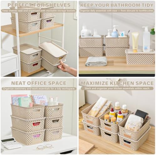 10 Pack Small Plastic Storage Bins with Lids, Stackable Plastic Storage Baskets for Organizing with Handles, Organizer Bins with Labels for Room, Craft, Containers for Pantry Organizers and Storage - Image 6
