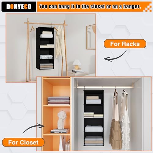 Hanging Closet Organizer 4-Shelf, Oxford Fabric Wardrobe Storage, Black - Image 5