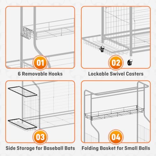 Sports Equipment Organizer Heavy Duty Rolling Garage Storage Rack - Image 5