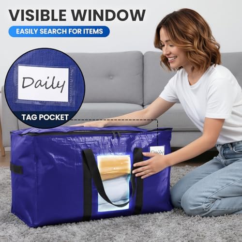 TAILI 2 Pack Dark Blue XXL Moving Bags,Storage Bags with Visible Window - Image 6