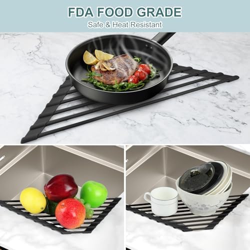 MERRYBOX Triangle Roll Up Dish Drying Rack Over The Sink, 2025 Anti-Rust Sink Drying Rack with Full Silicone Wrapped- Anti-Slip, Space Saving, Durable Organizer for Kitchen - Image 6