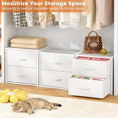 DAOUTIME 3-Pack Stackable Storage Drawers (6 Drawers Total), White Closet Organizer for Clothes, Stackable Drawer Dresser for Closet, Stackable Drawers for Bedroom, Living Room, Pantry, Under Bed - Image 5