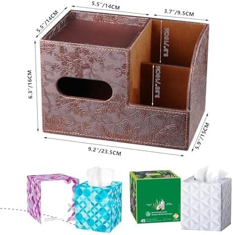 YAPISHI Tissue Box Cover Square,Cube Tissue Box Holder with Storage Tray - Image 3
