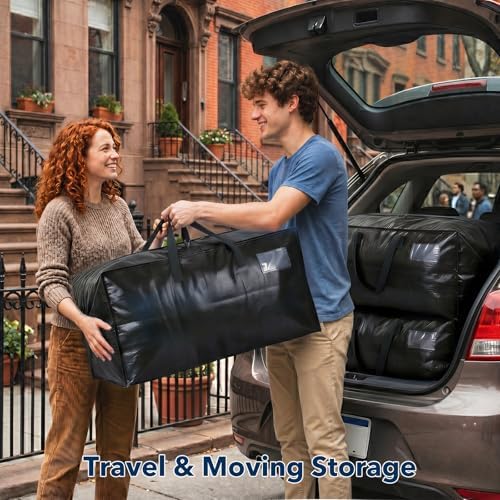 Moving Bags Heavy Duty,Extra Large Moving Bags for Travel/College Packing/Storage/Organization/Seasonal Clothes & Bedding Storage,Moving Supplies Bins,Compatible with Ikea Frakta Cart (Black,12Pcs) - Image 6