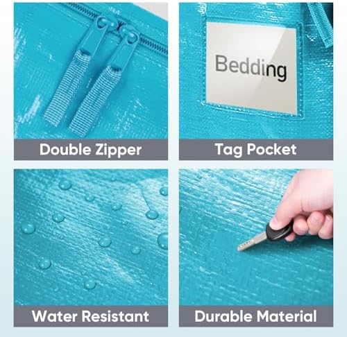 TICONN 2 Pack Extra Large Moving Bags Heavy Duty with Zippers & Carrying Handles, Durable Storage Bags Moving Boxes for Closet Organizers and Storage (2 Pack, Aqua) - Image 6