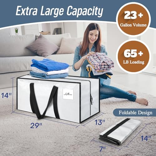 6 Pack Extra Heavy Duty Large Moving Bags with Strong Zipper, White - Image 3