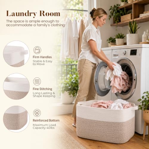 65L Large Woven Blanket Basket for Living Room, 19.7"x15.7"x11.8" - Image 6