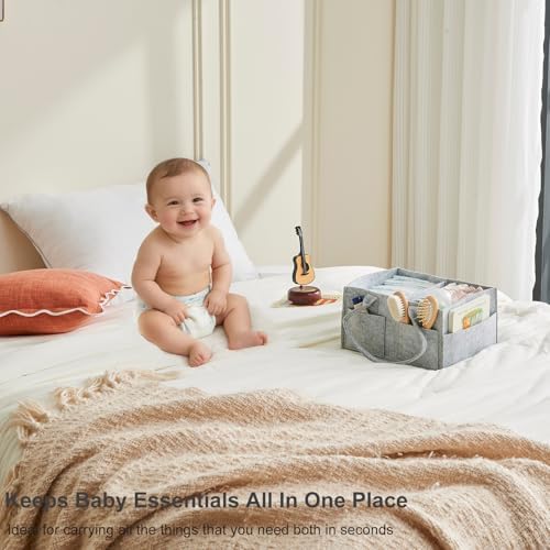 Upgraded Baby Diaper Caddy Organizer, Portable Nursery Storage Bin with Handle, Side Pockets Car Organizer for Diapers and Baby Wipes Essentials, Registry Gift Baskets (Small-Grey) - Image 5