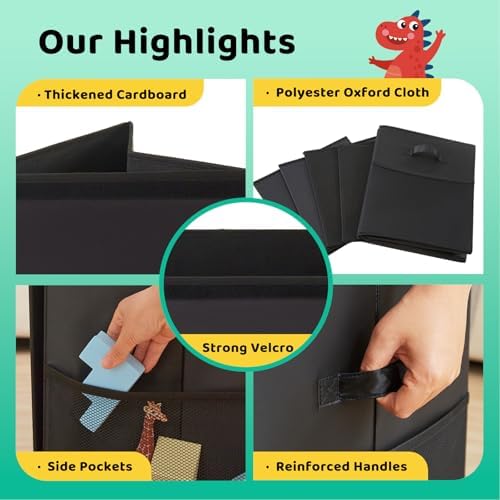Large Toy Box with Lid,Collapsible Toy Storage with Dividers,Black - Image 3