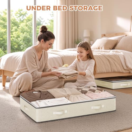 Budding Joy 4 Pack Under Bed Storage Containers with Clear Lids, Beige - Image 2